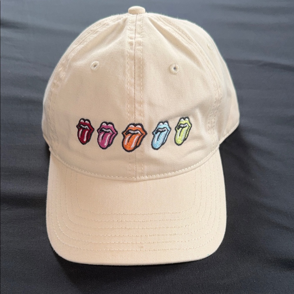 Khaki Cap with rainbow Rolling Stones logo embroidery